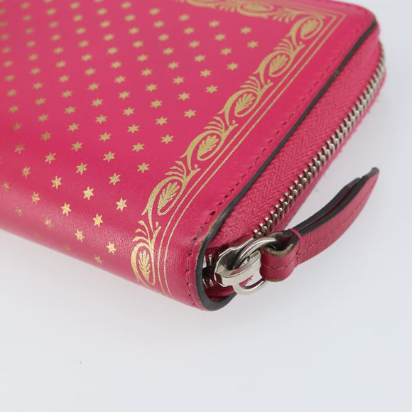 GUCCI GUCC Logo Zip Around Wallet Leather Pink Silver 524966 Auth 169937