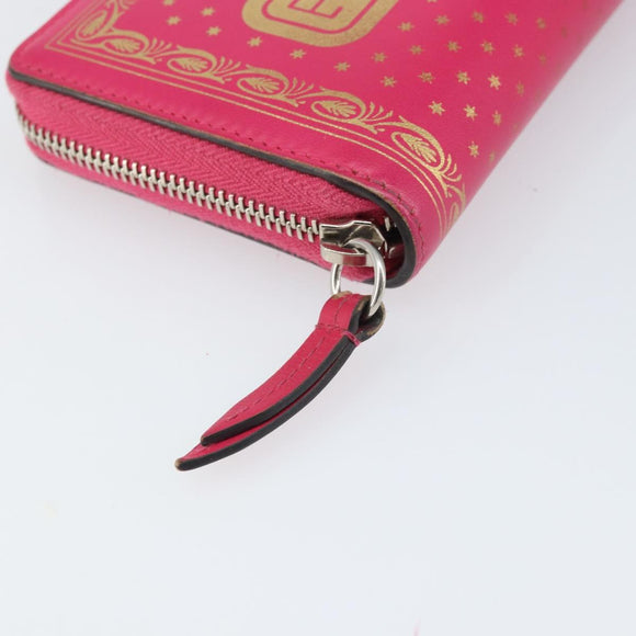 GUCCI GUCC Logo Zip Around Wallet Leather Pink Silver 524966 Auth 169937