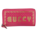 GUCCI GUCC Logo Zip Around Wallet Leather Pink Silver 524966 Auth 169937-13