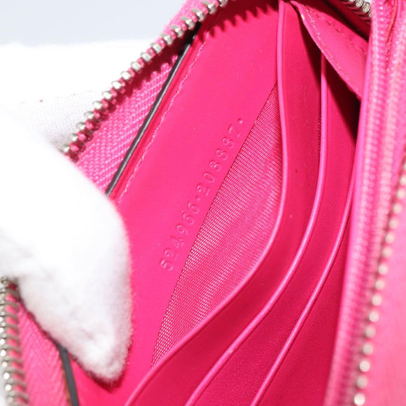 GUCCI GUCC Logo Zip Around Wallet Leather Pink Silver 524966 Auth 169937