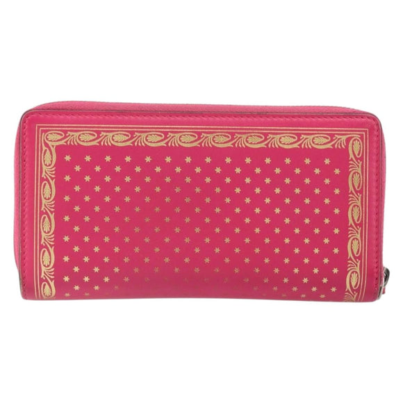 GUCCI GUCC Logo Zip Around Wallet Leather Pink Silver 524966 Auth 169937