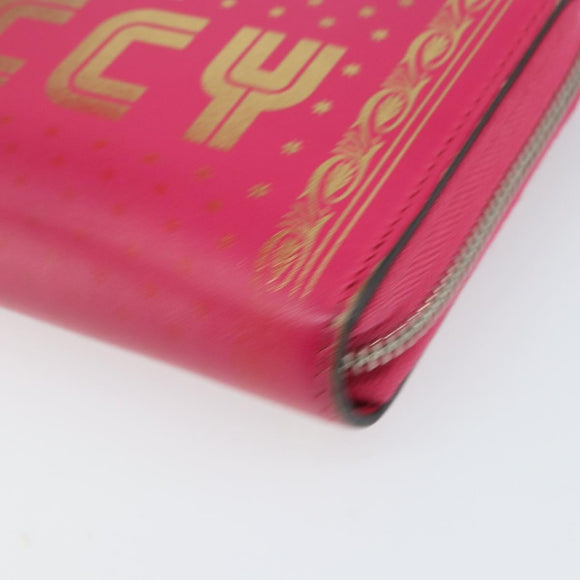 GUCCI GUCC Logo Zip Around Wallet Leather Pink Silver 524966 Auth 169937