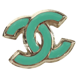 CHANEL COCO Mark Brooch metal Turquoise Blue CC Auth 169942V
