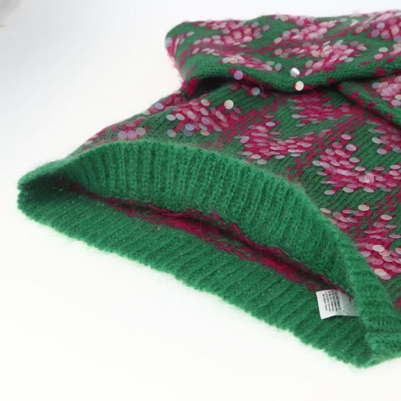 GUCCI Chevron Sequin Knit Sweater Wool Green 713233 Auth 169947V