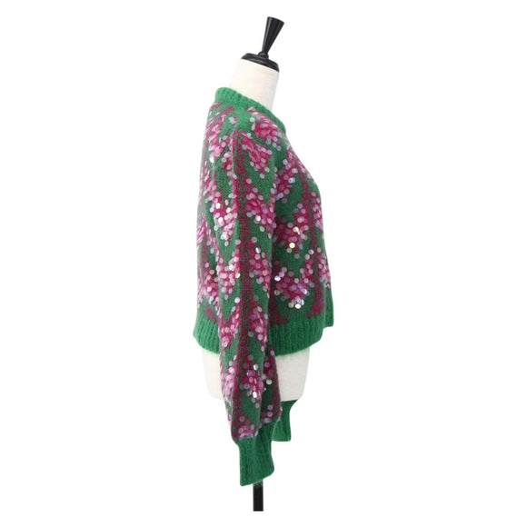 GUCCI Chevron Sequin Knit Sweater Wool Green 713233 Auth 169947V