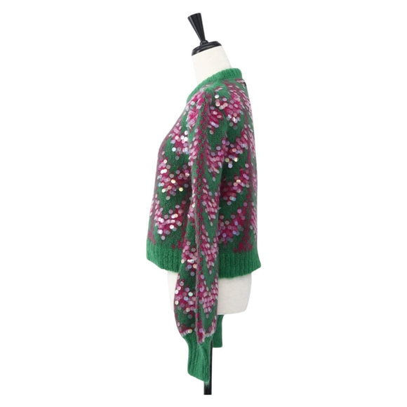 GUCCI Chevron Sequin Knit Sweater Wool Green 713233 Auth 169947V