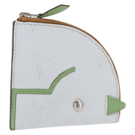 HERMES Paddock Coin Purse Leather Light Blue Auth 169952
