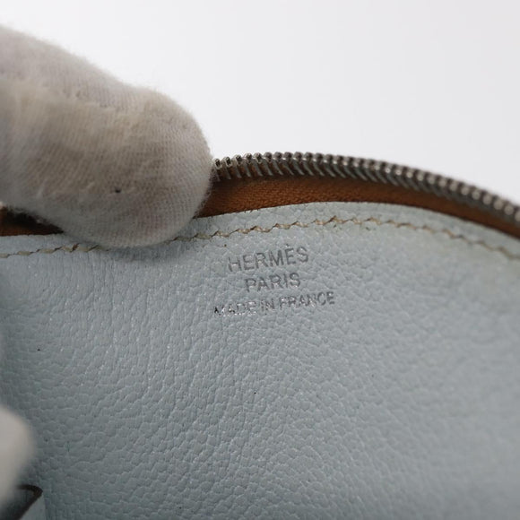 HERMES Paddock Münzbeutel Leder Hellblau Auth 169952