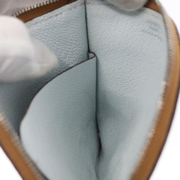 HERMES Paddock Münzbeutel Leder Hellblau Auth 169952