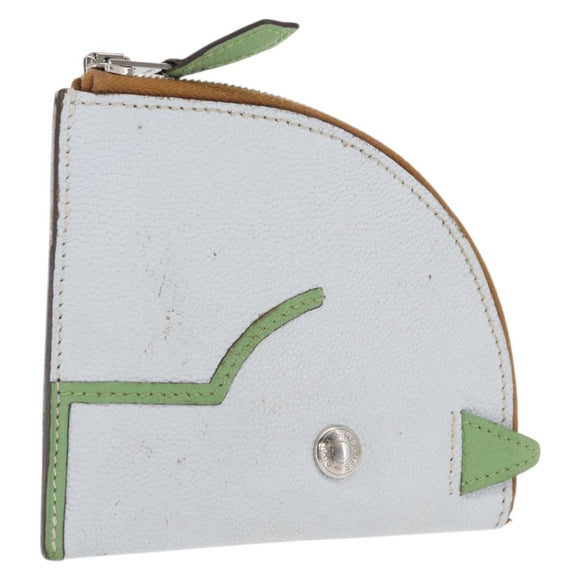HERMES Paddock Münzbeutel Leder Hellblau Auth 169952