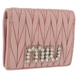 Miu Miu Matelasse Wallet Leather Pink Silver Auth 169953