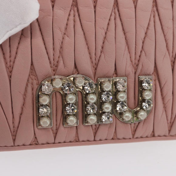 Miu Miu Matelasse Wallet Leather Pink Silver Auth 169953