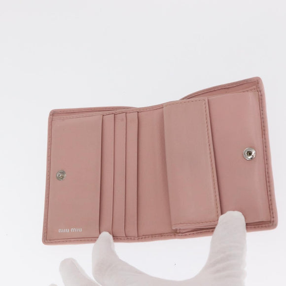 Miu Miu Matelasse Wallet Leather Pink Silver Auth 169953