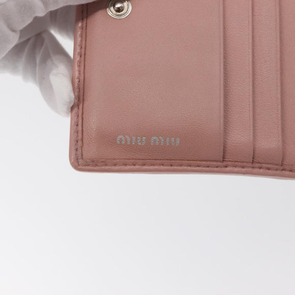 Miu Miu Matelasse Wallet Leather Pink Silver Auth 169953A
