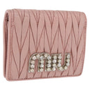 Miu Miu Matelasse Wallet Leather Pink Silver Auth 169953A-1