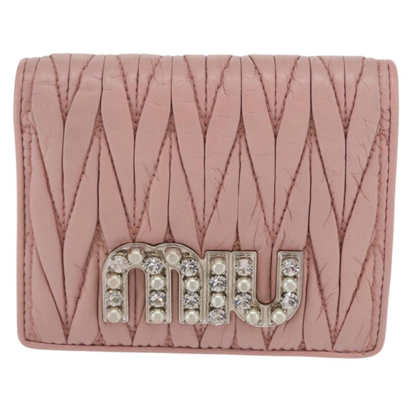 Miu Miu Matelasse Wallet Leather Pink Silver Auth 169953A