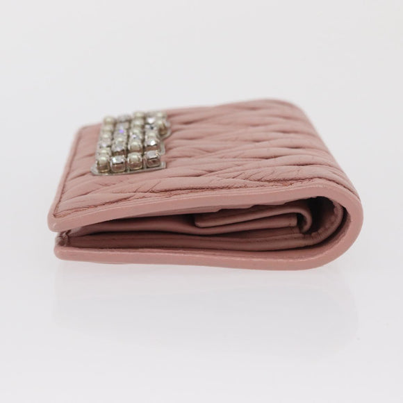 Miu Miu Matelasse Wallet Leather Pink Silver Auth 169953