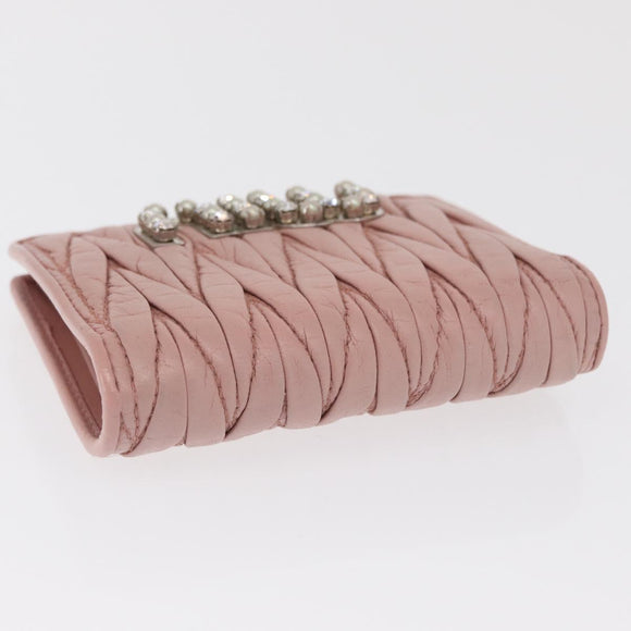 Miu Miu Matelasse Wallet Leather Pink Silver Auth 169953A