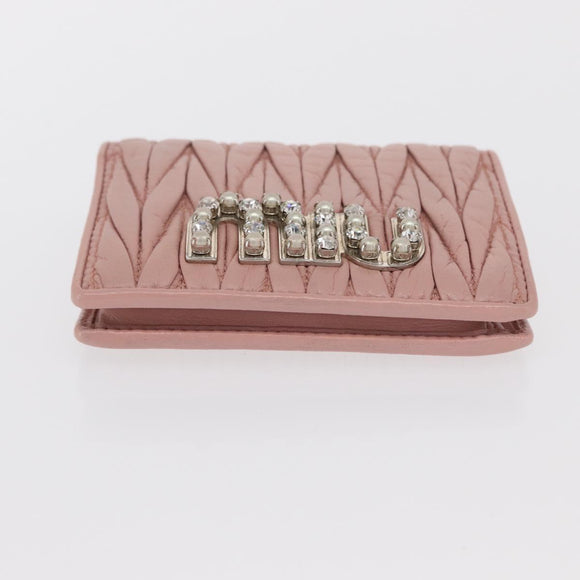 Miu Miu Matelasse Wallet Leather Pink Silver Auth 169953