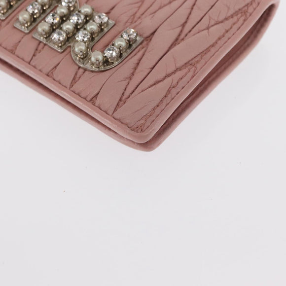Miu Miu Matelasse Wallet Leather Pink Silver Auth 169953A