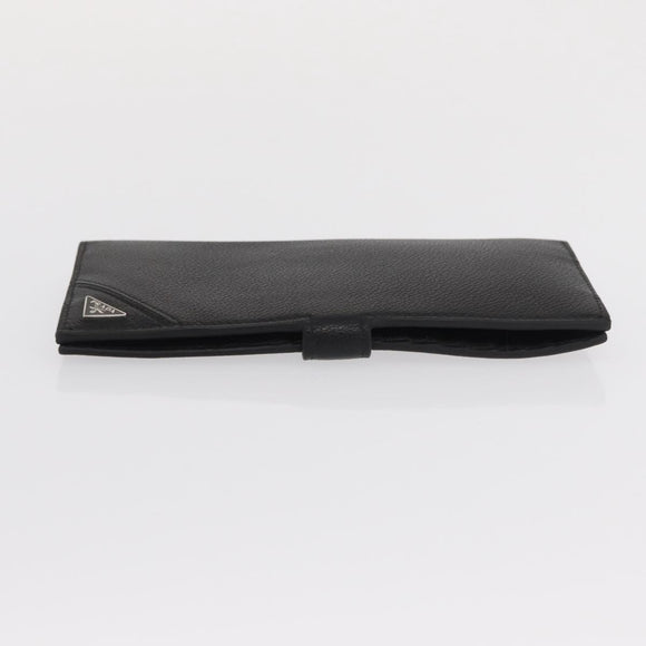 PRADA Long Wallet Leather Black Auth 169955V