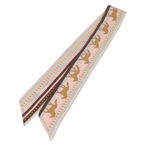HERMES Twilly Scarf ""SEQUENCES"" Silk Pink Auth 169957