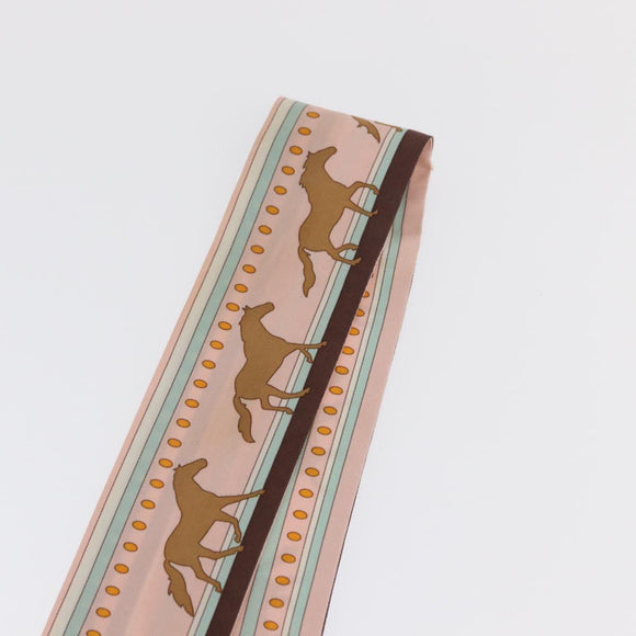 HERMES Twilly Scarf ""SEQUENCES"" Silk Pink Auth 169957