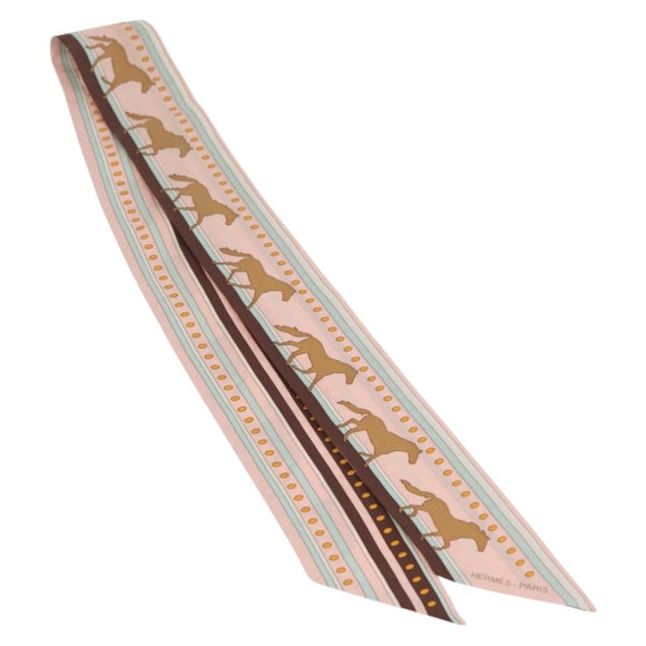 HERMES Twilly Scarf ""SEQUENCES"" Silk Pink Auth 169957