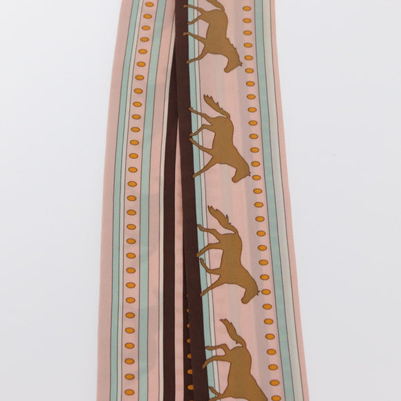 HERMES Twilly Scarf ""SEQUENCES"" Silk Pink Auth 169957