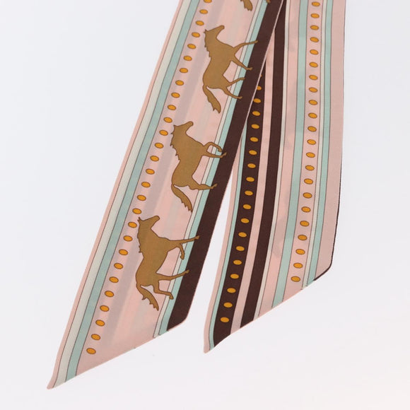 HERMES Twilly Scarf ""SEQUENCES"" Silk Pink Auth 169957