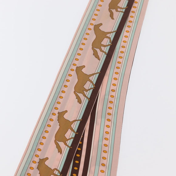 HERMES Twilly Scarf ""SEQUENCES"" Silk Pink Auth 169957