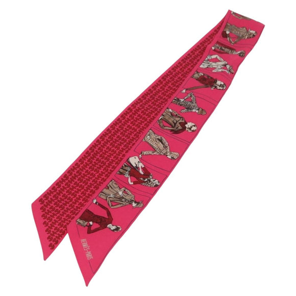 HERMES Twilly Scarf ""A person wearing Hermes"" Silk Pink Auth 169958