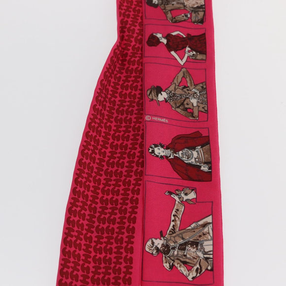 HERMES Twilly Scarf ""A person wearing Hermes"" Silk Pink Auth 169958