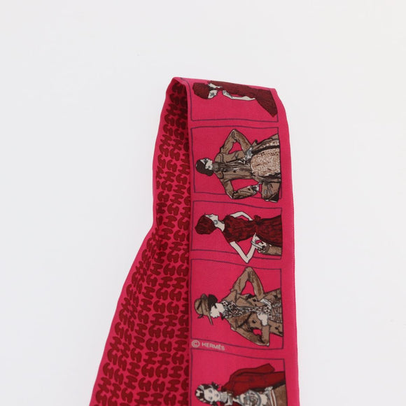 HERMES Twilly Scarf ""A person wearing Hermes"" Silk Pink Auth 169958
