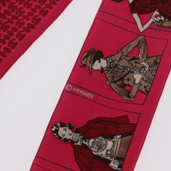HERMES Twilly Scarf ""A person wearing Hermes"" Silk Pink Auth 169958