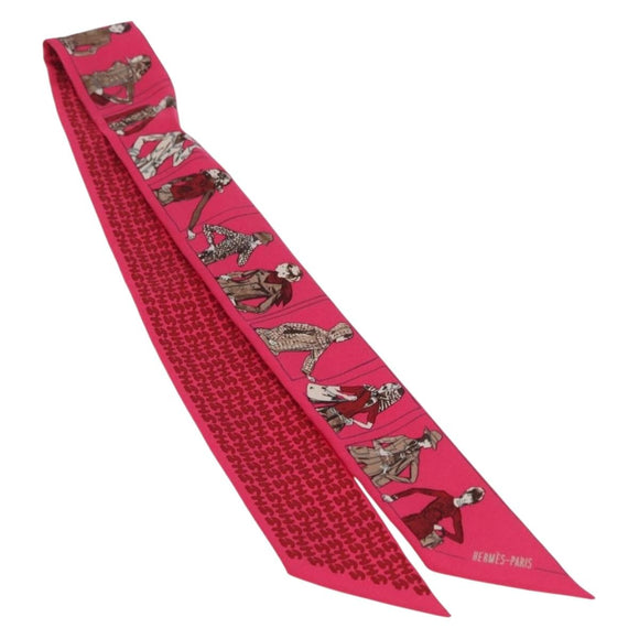 HERMES Twilly Scarf ""A person wearing Hermes"" Silk Pink Auth 169958