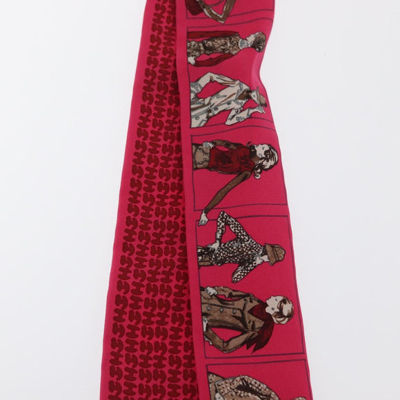 HERMES Twilly Scarf ""A person wearing Hermes"" Silk Pink Auth 169958