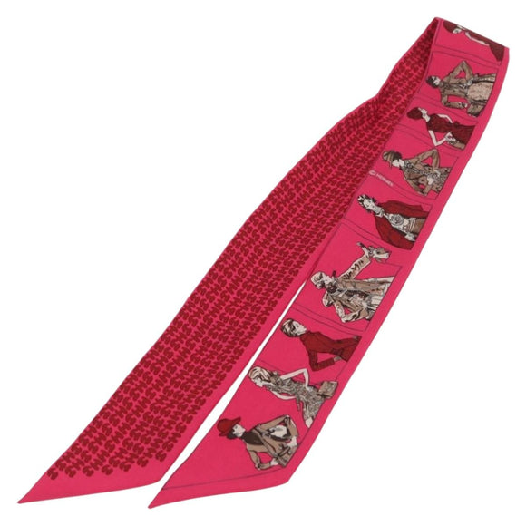 HERMES Twilly Scarf ""A person wearing Hermes"" Silk Pink Auth 169958