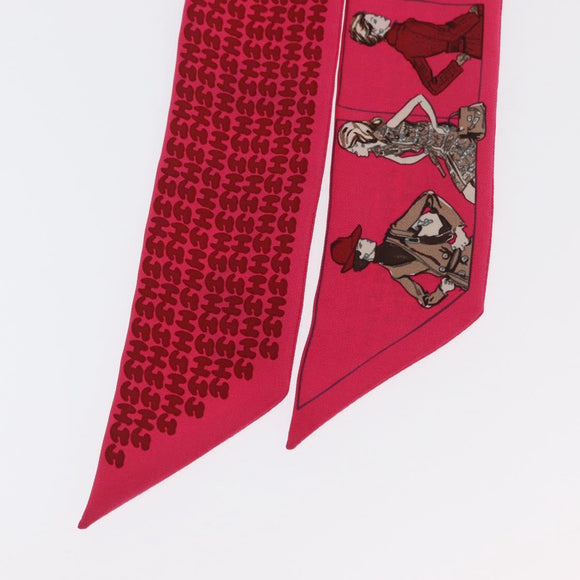HERMES Twilly Scarf ""A person wearing Hermes"" Silk Pink Auth 169958