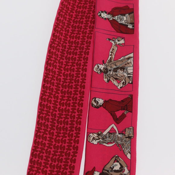 HERMES Twilly Scarf ""A person wearing Hermes"" Silk Pink Auth 169958