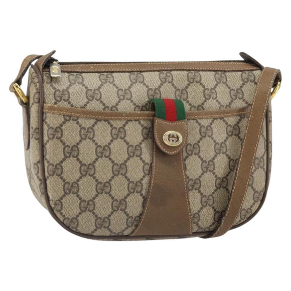 GUCCI GG Supreme Web Sherry Line Bag PVC Beige Gold 89 02 032 Auth 170002
