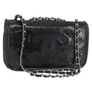 CHANEL COCO Mark Chain Shoulder Bag Patent leather Black Silver CC Auth 170006-1