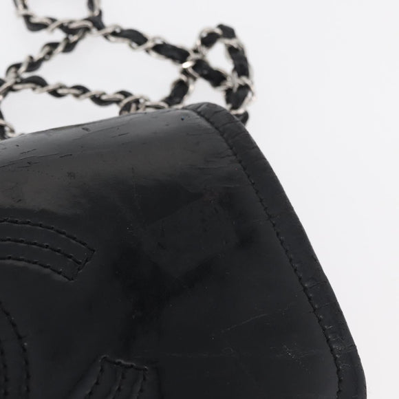 CHANEL COCO Mark Chain Shoulder Bag Patent leather Black Silver CC Auth 170006