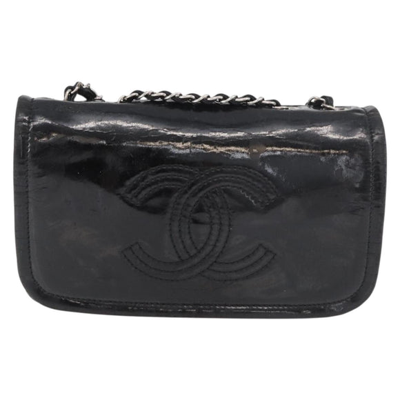 CHANEL COCO Mark Chain Shoulder Bag Patent leather Black Silver CC Auth 170006