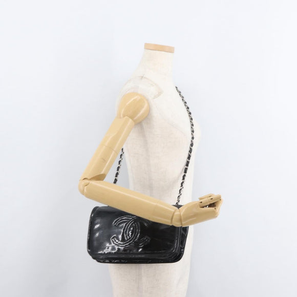 CHANEL COCO Mark Chain Shoulder Bag Patent leather Black Silver CC Auth 170006