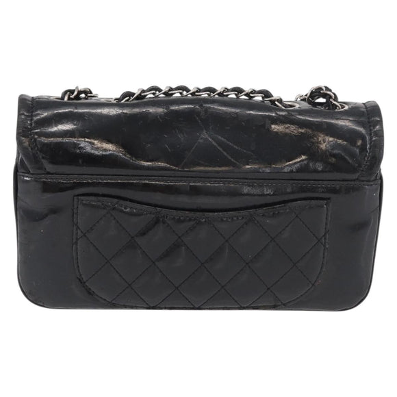 CHANEL COCO Mark Chain Shoulder Bag Patent leather Black Silver CC Auth 170006