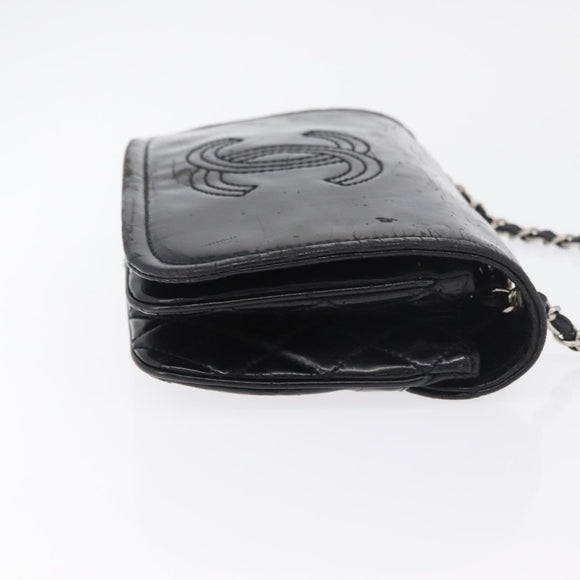 CHANEL COCO Mark Chain Shoulder Bag Patent leather Black Silver CC Auth 170006