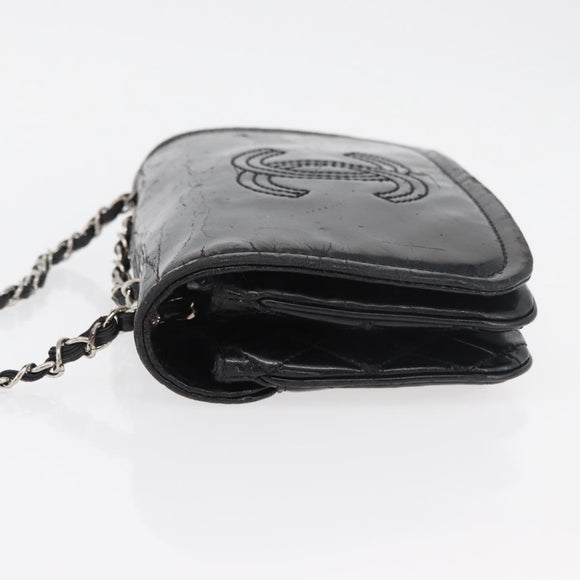 CHANEL COCO Mark Chain Shoulder Bag Patent leather Black Silver CC Auth 170006