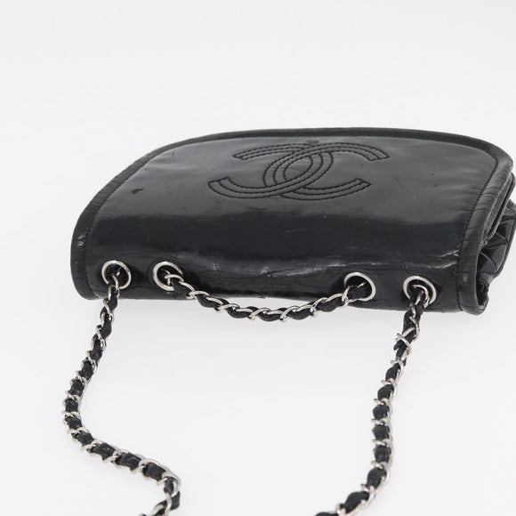 CHANEL COCO Mark Chain Shoulder Bag Patent leather Black Silver CC Auth 170006