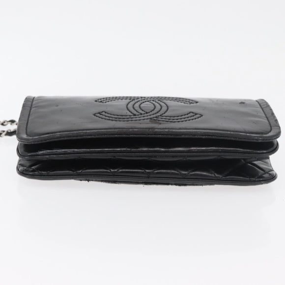 CHANEL COCO Mark Chain Shoulder Bag Patent leather Black Silver CC Auth 170006
